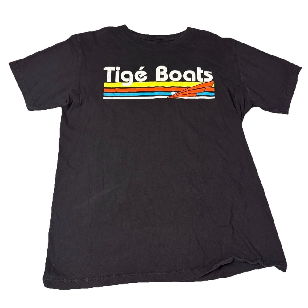 Vintage Tige Boats Logo‎ Mens Wake Surf Team Black T Shirt 3b3